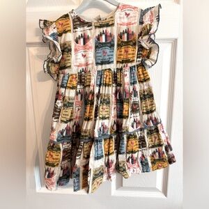 SOLD Pink Chicken Girls Kit Dress - Multi Crayons - 4Y